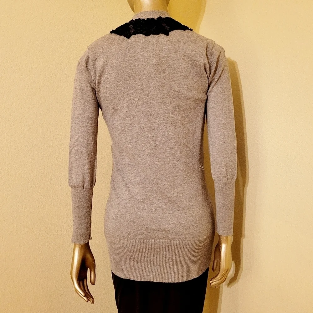 VENUS Heather Grey Long Line Cardigan Sweater With Lace Trim Sz Small